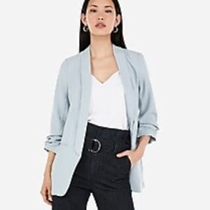 EXPRESS Light Blue Blazer - Ruched Sleeve Boyfriend Blazer Sz Small